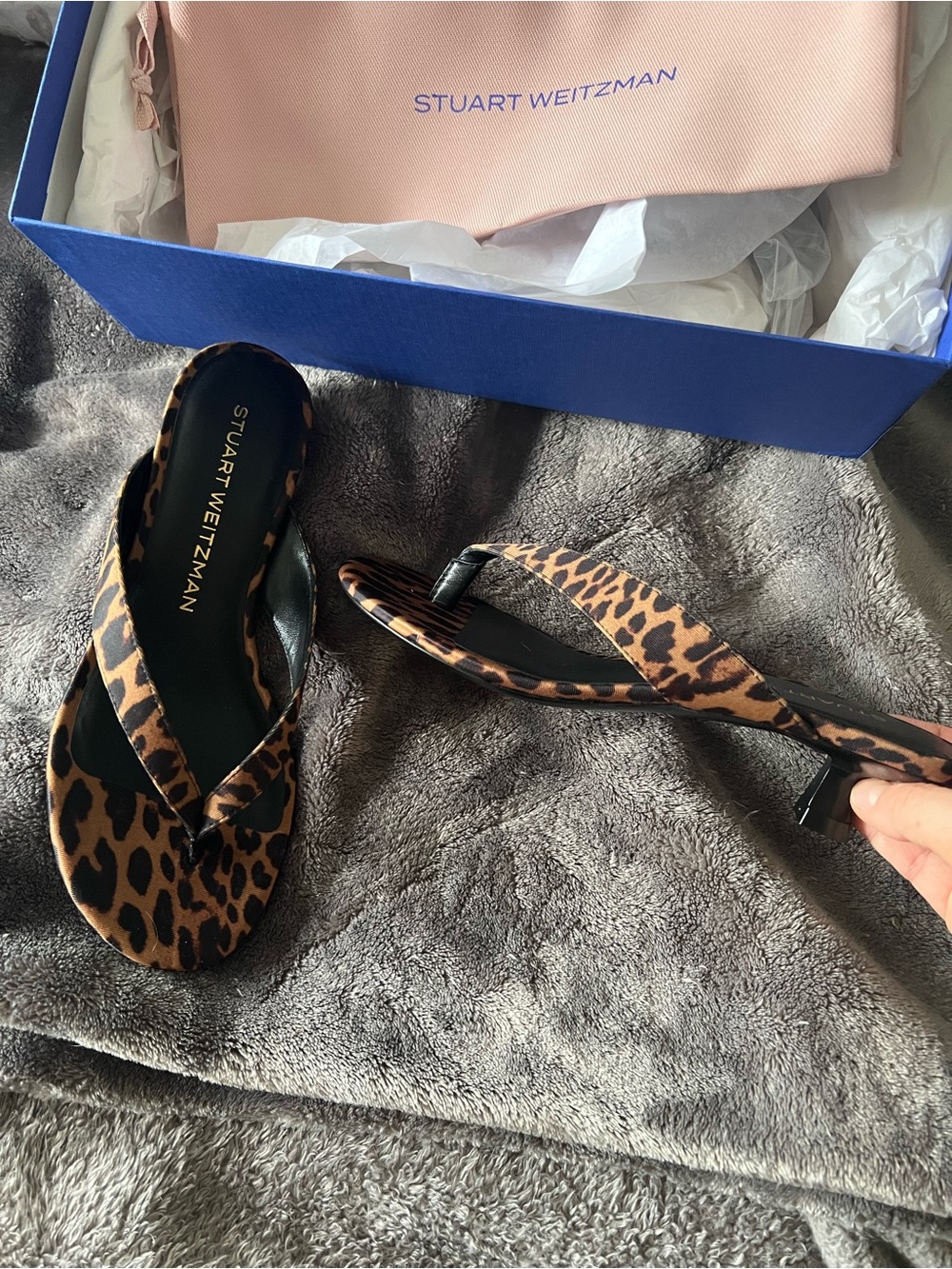 Stuart Weitzman Rio Leopard Print Kitten Heel Flip Flops - Brown - Picture 4 of 8